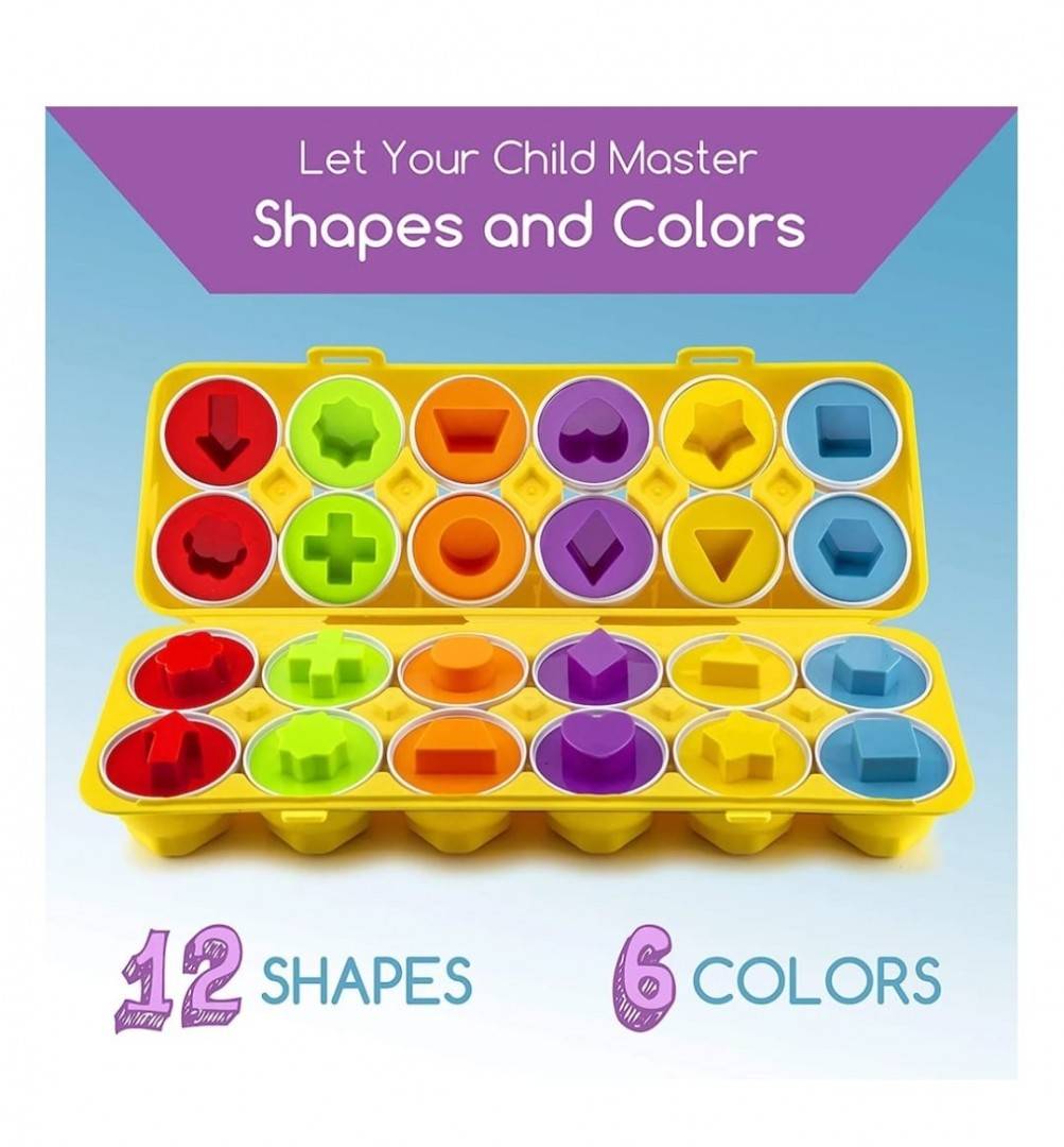 Set Joc Educativ Montessori, 12 forme oua, 6 culori potrivirea formelor si invatarea culorilor, multicolor, 28 cm