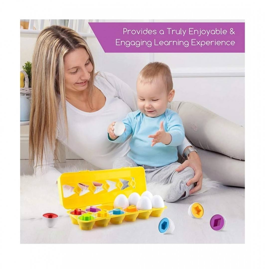 Set Joc Educativ Montessori, 12 forme oua, 6 culori potrivirea formelor si invatarea culorilor, multicolor, 28 cm