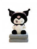 Set jucarie de plus si patura, Kuromi din seria Hello Kitty Sanrio, alb/negru, 50 cm