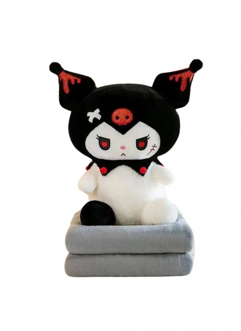 Set jucarie de plus si patura, Kuromi din seria Hello Kitty Sanrio, multicolor, 50 cm