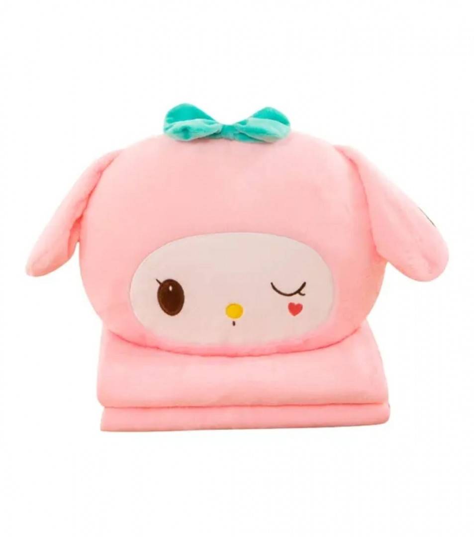 Set jucarie de plus si patura, Kuromi din seria Hello Kitty Sanrio, roz