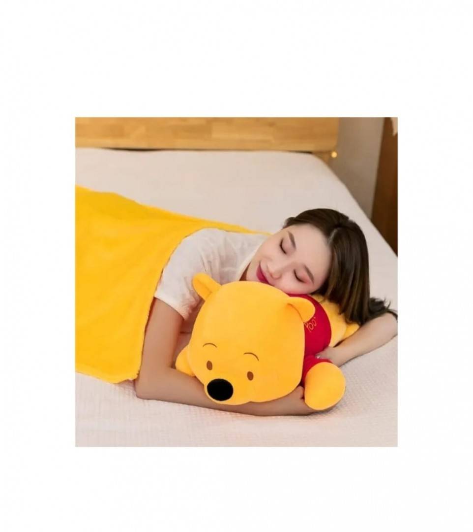 Set jucarie de plus si patura, Ursuletul Pooh, galben, 58 cm