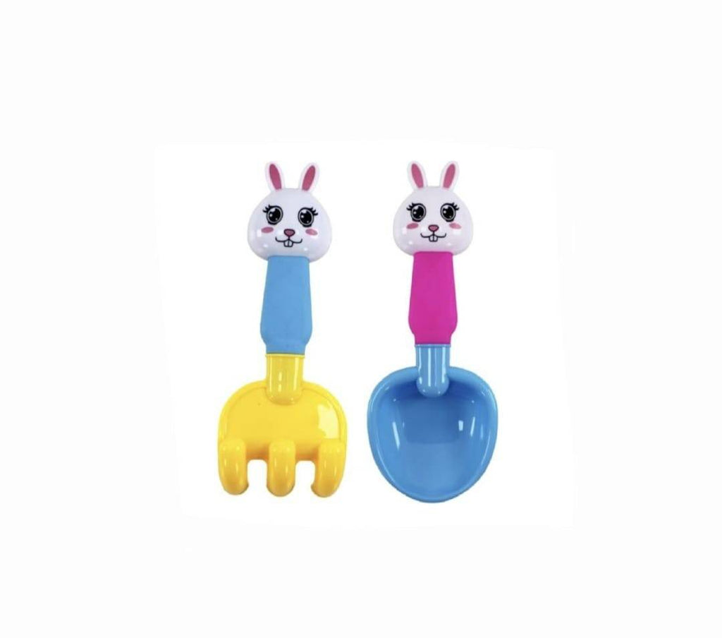 Set jucarii nisip 6 piese pentru copii, model Iepuras, roz, 25 cm