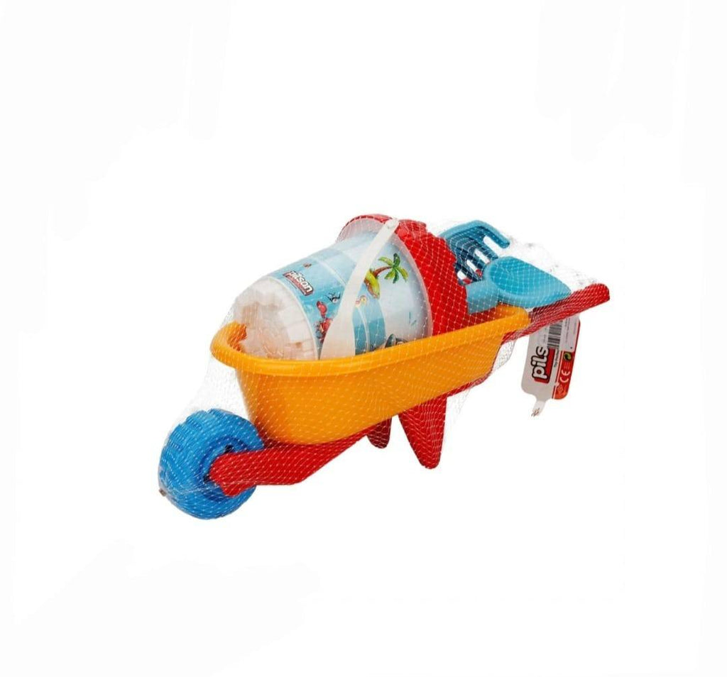 Set jucarii pentru nisip, roaba cu 5 accesorii, multicolor