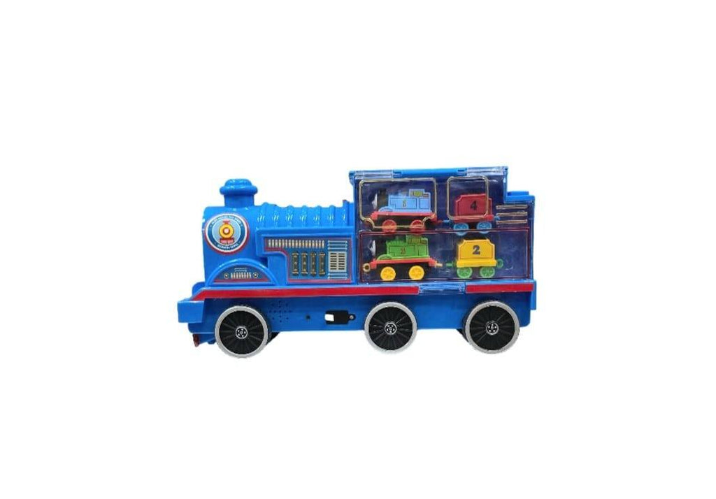 Set locomotiva Mare, model Thomas, 4 patru locomotive mici, sunete, albastru, 37 cm
