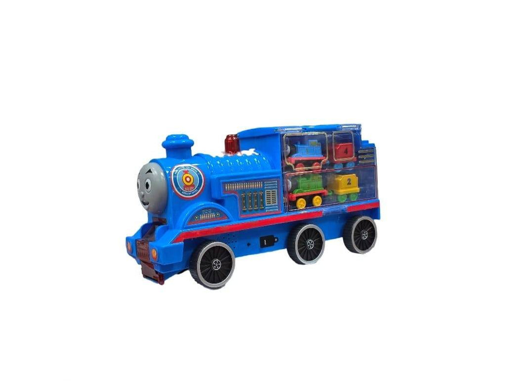 Set locomotiva Mare, model Thomas, 4 patru locomotive mici, sunete, albastru, 37 cm