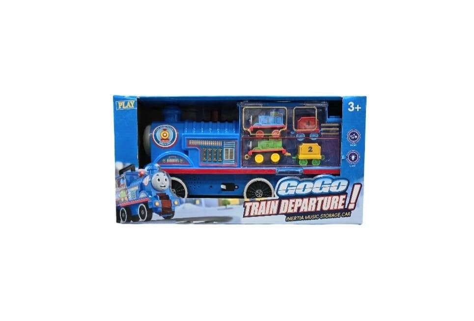 Set locomotiva Mare, model Thomas, 4 patru locomotive mici, sunete, albastru, 37 cm