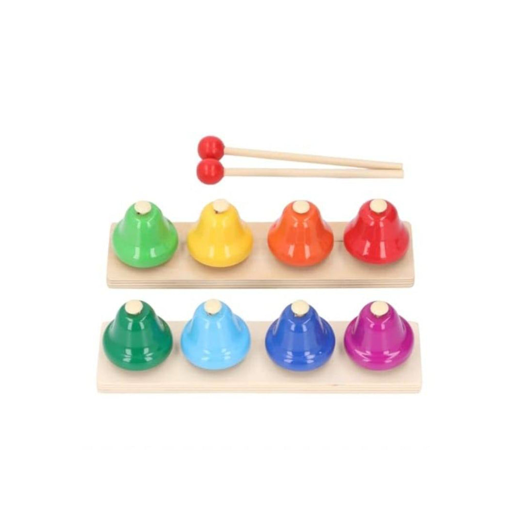Set muzical cu 8 clopotei, montessori, lemn, multicolor, 3 ani+