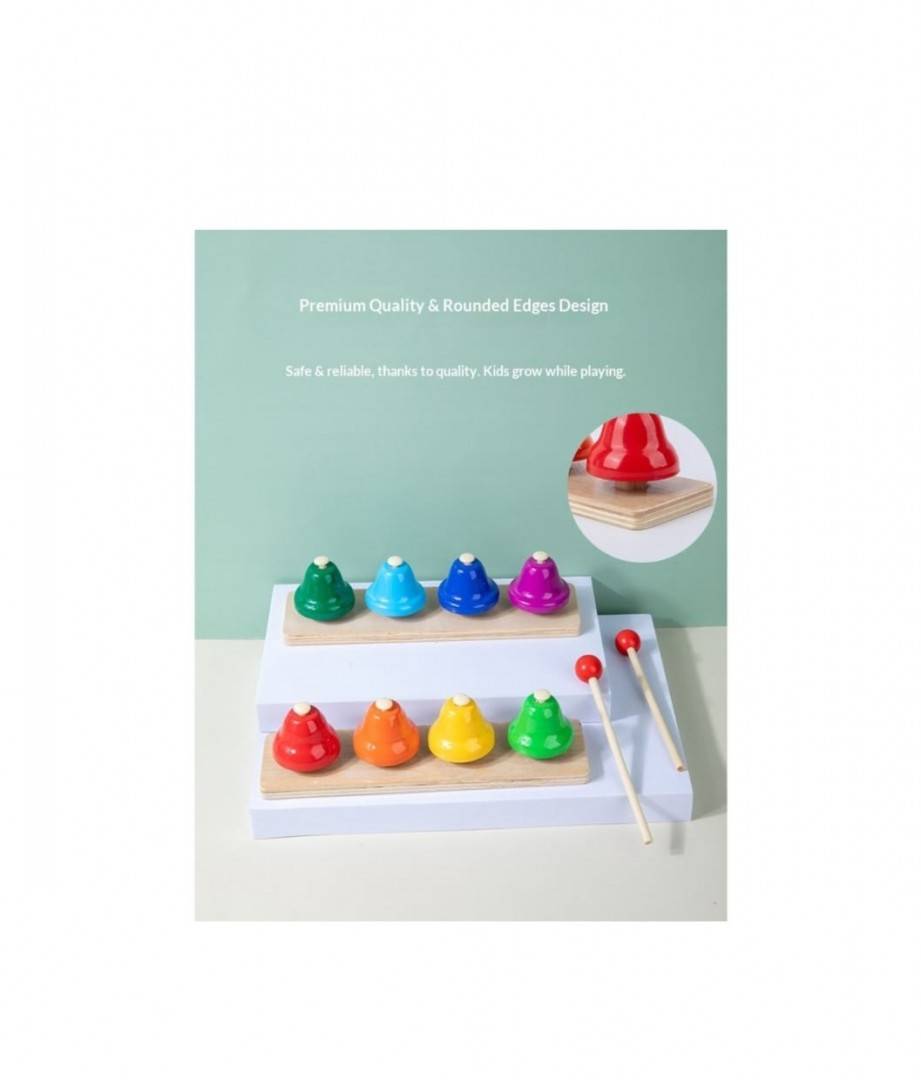 Set muzical cu 8 clopotei, montessori, lemn, multicolor, 3 ani+
