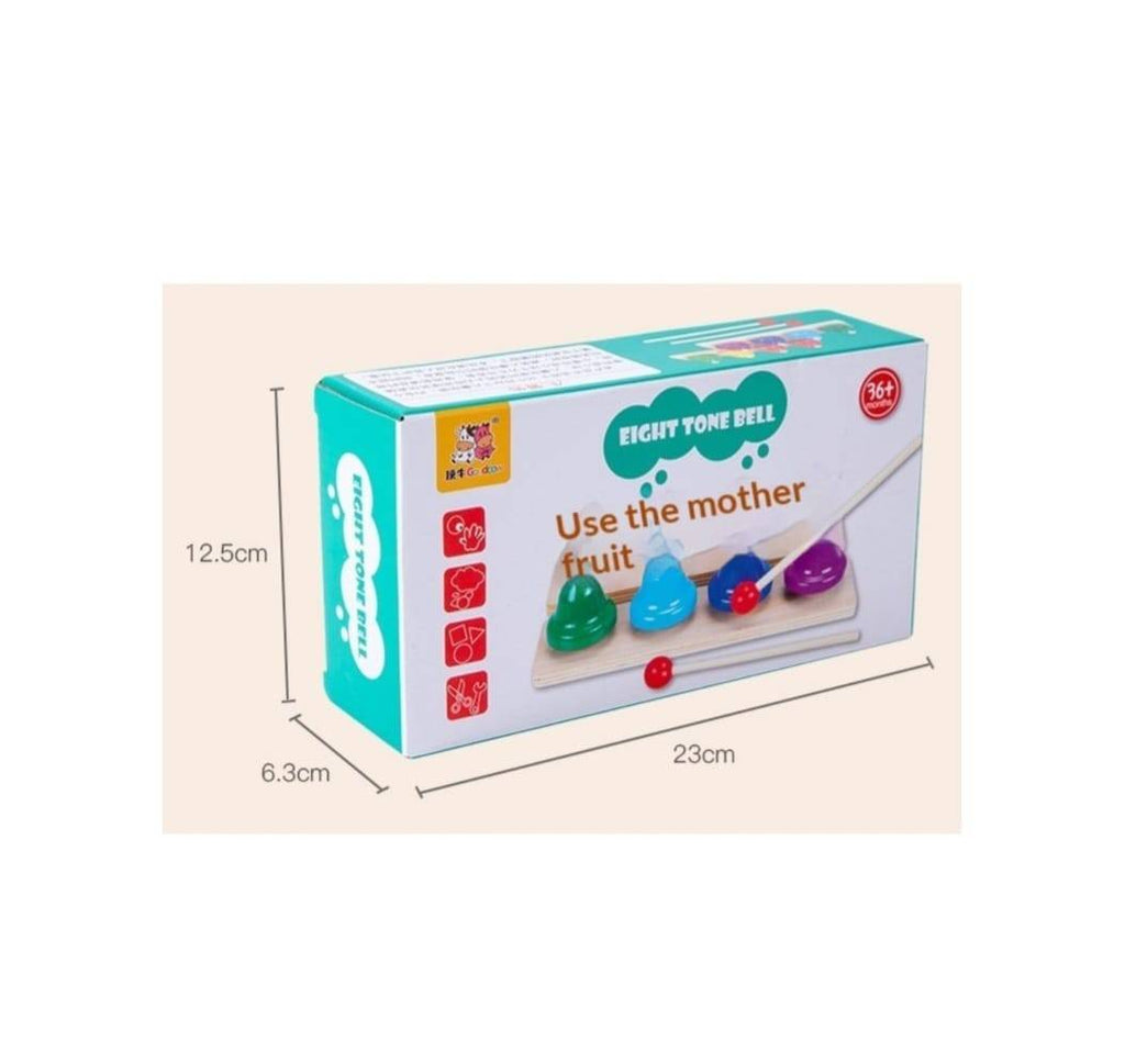 Set muzical cu 8 clopotei, montessori, lemn, multicolor, 3 ani+