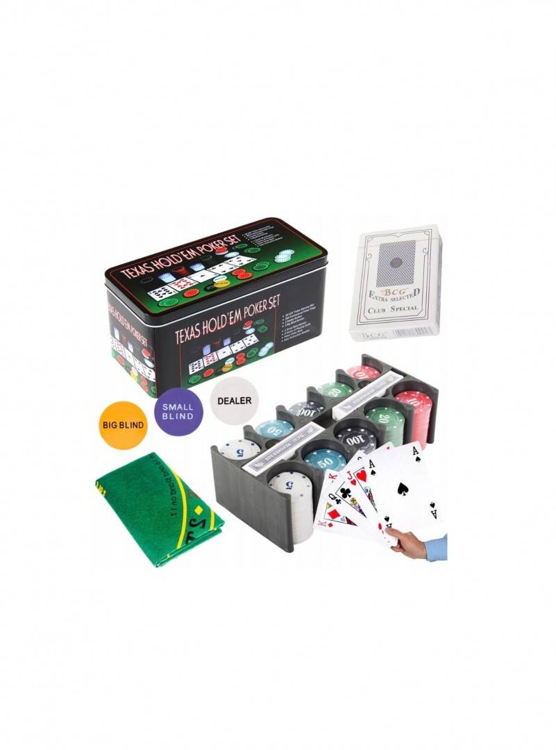 Set Poker, cu 200 de jetoane, carti de joc si accesorii