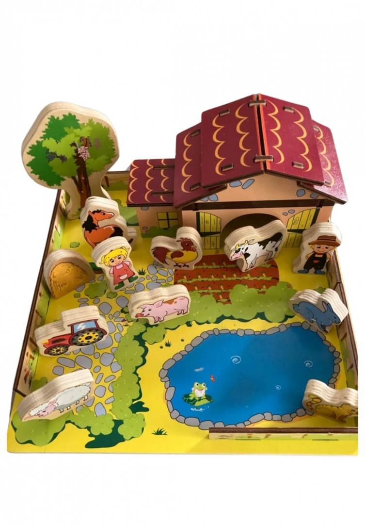 Set Puzzle 3D, Ferma 1, 23 piese, lemn, multicolor