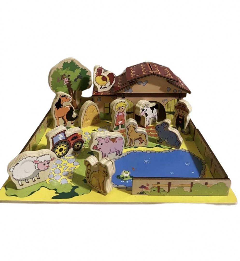 Set Puzzle 3D, Ferma 1, 23 piese, lemn, multicolor