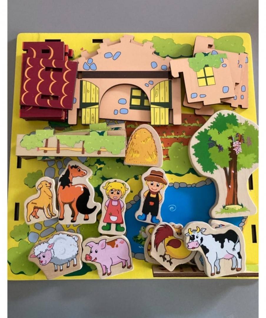 Set Puzzle 3D, Ferma 1, 23 piese, lemn, multicolor