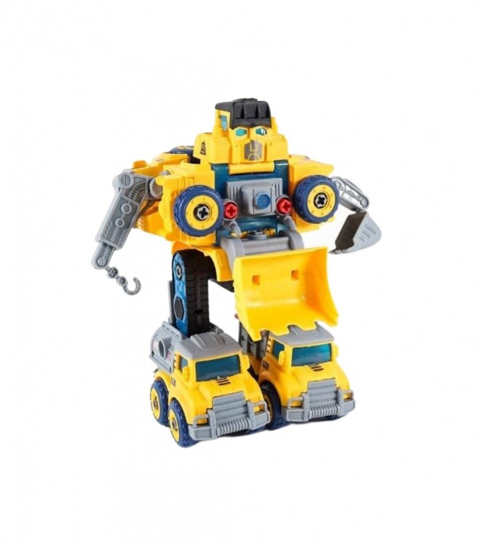 Set Robot, 5 in 1 masinute de constructie cu surubelnita, galben, 23 cm