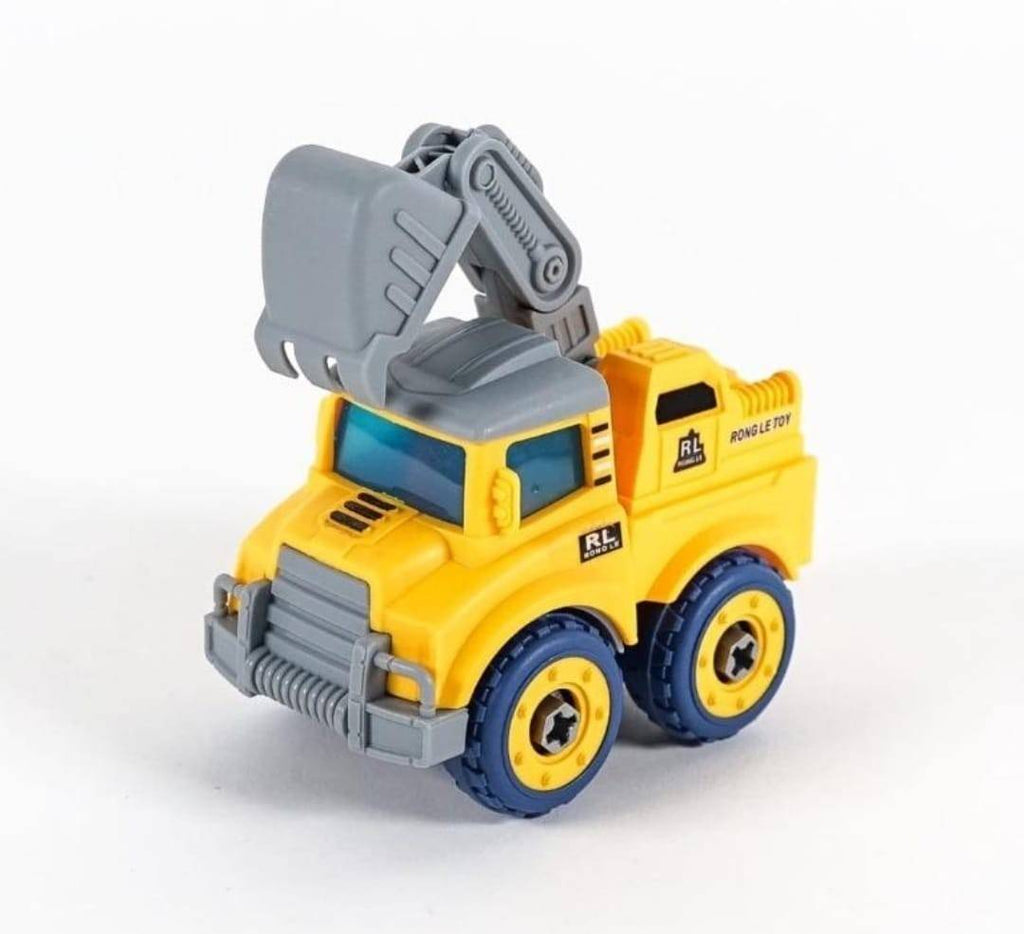 Set Robot, 5 in 1 masinute de constructie cu surubelnita, galben, 23 cm
