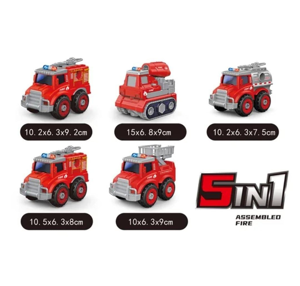 Set Robot, 5 in 1 masinute de pompieri cu surubelnita, rosu
