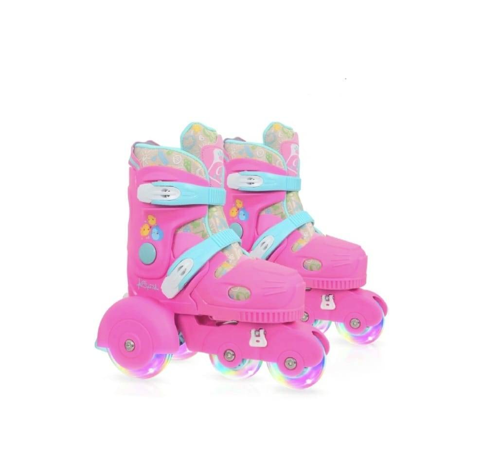Set role copii, cu roti ajutatoare, reglabile, casca, accesorii, roz, 5 ani+, marimea 26 - 33