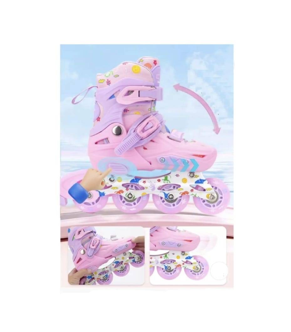Set role reglabile pentru copii, model Angel, casca, cu echipament de protectie, roz, marimea 31-38