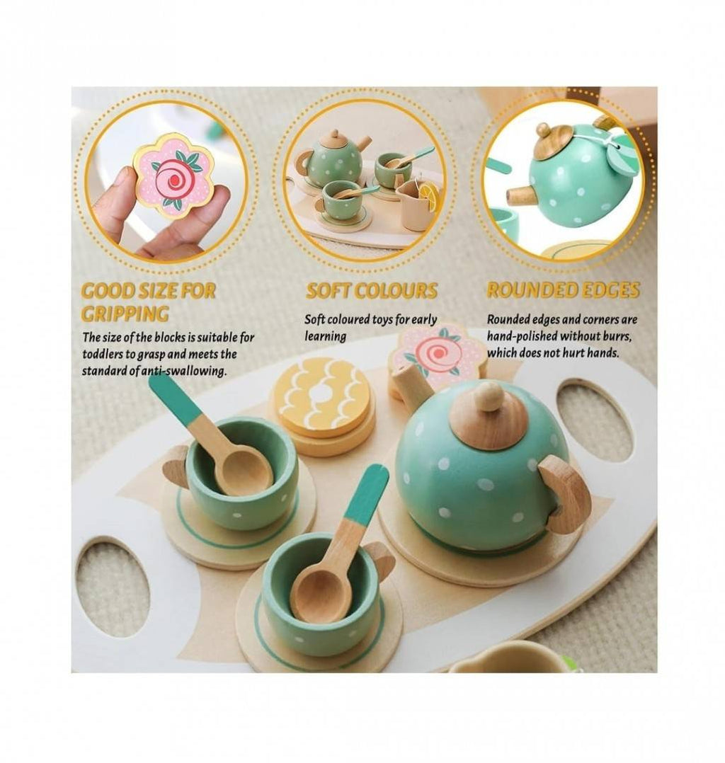 Set Servirea ceaiului din lemn, Afternoon Tea Set, 15 buc, multicolor