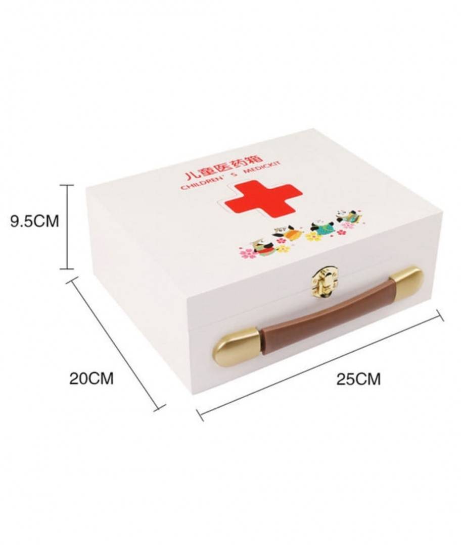 trusa doctor jucarie din lemn stomatolog cu servita,