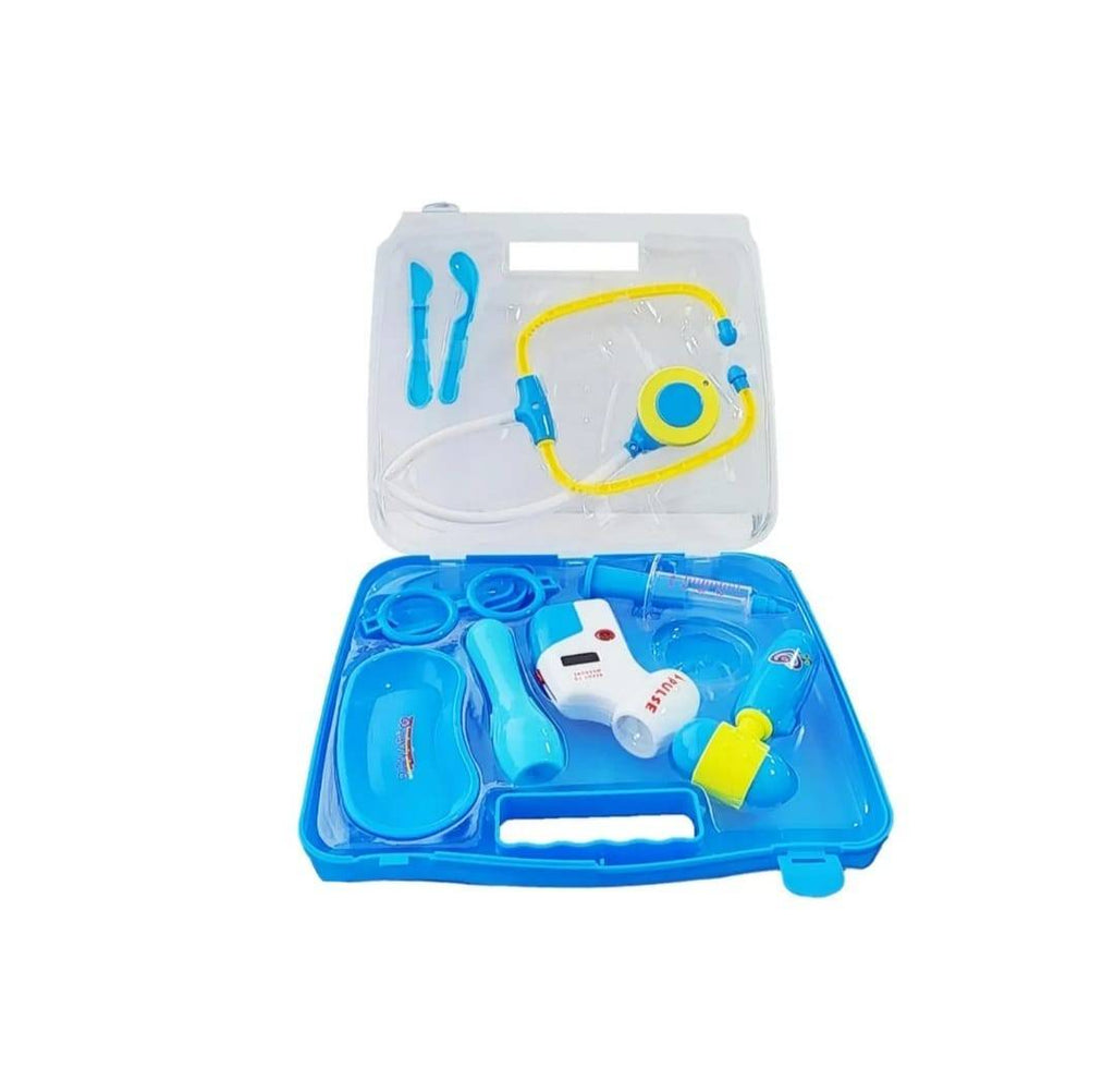 Set Trusa de doctor, 10 accesorii, sunete si lumini, albastru, 3 ani+