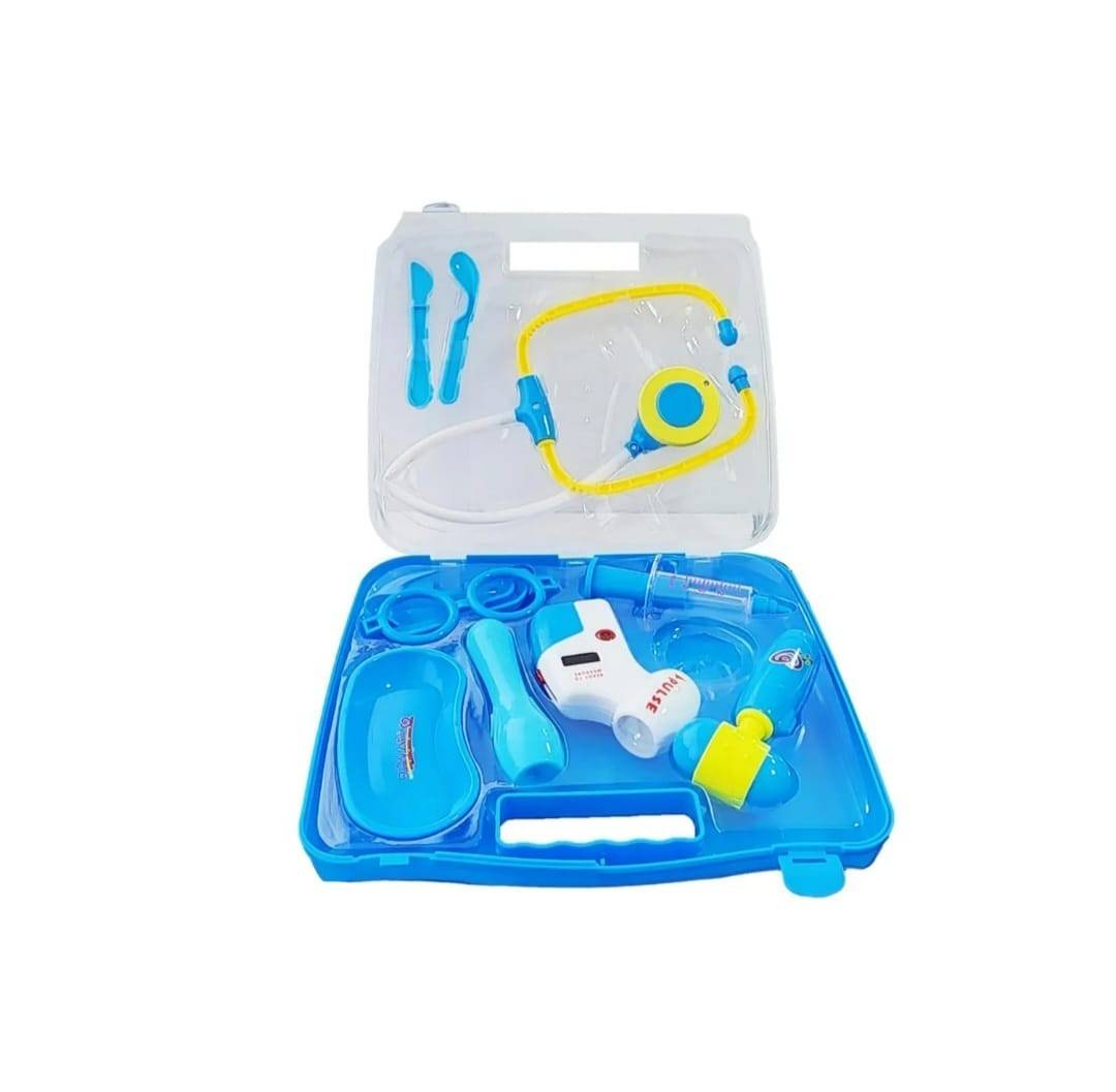 Set Trusa de doctor, 10 accesorii, sunete si lumini, albastru, 3 ani+