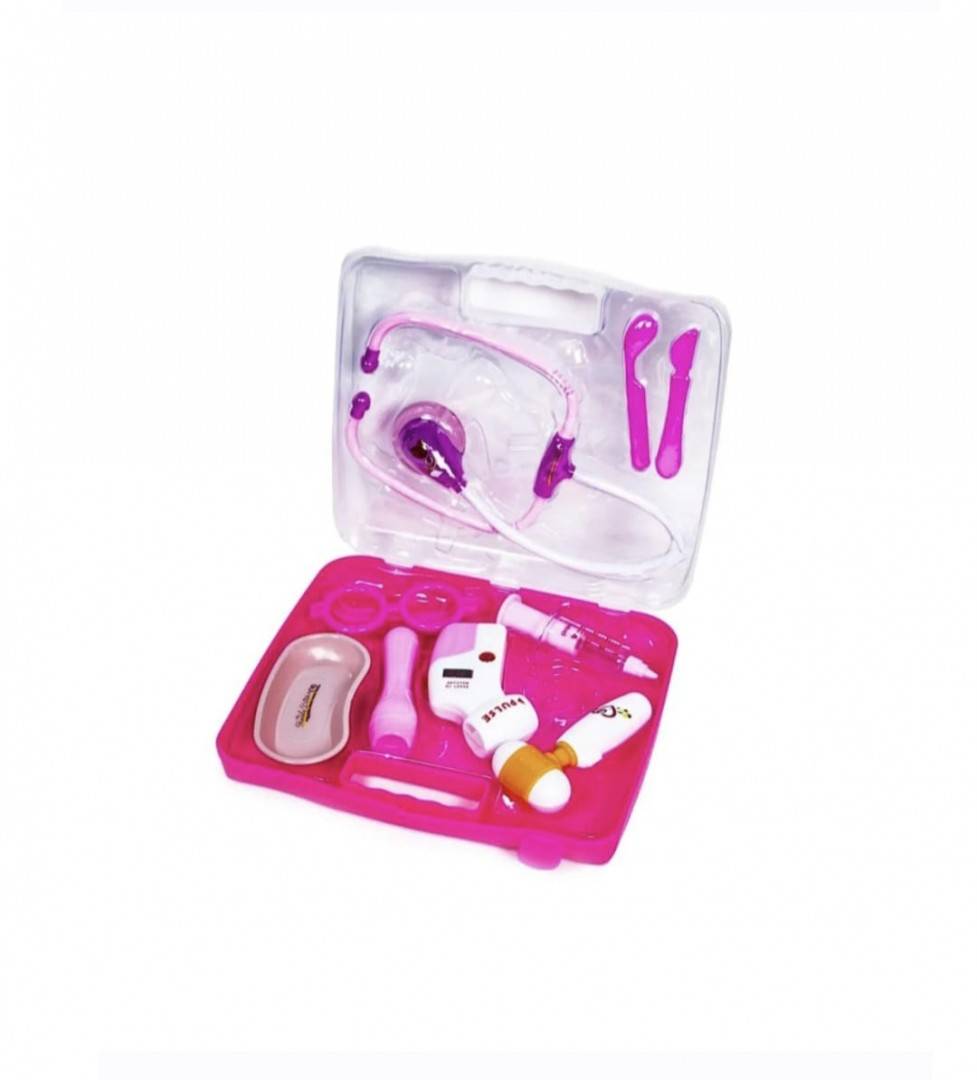 Set Trusa de doctor, 10 accesorii, sunete si lumini, roz, 3 ani+