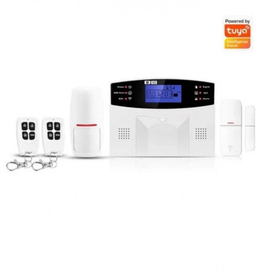 Sistem de alarma inteligent Kludoo® AQ5, cu ecran LCD, wireless, cu 2 senzori si 2 telecomenzi, alb