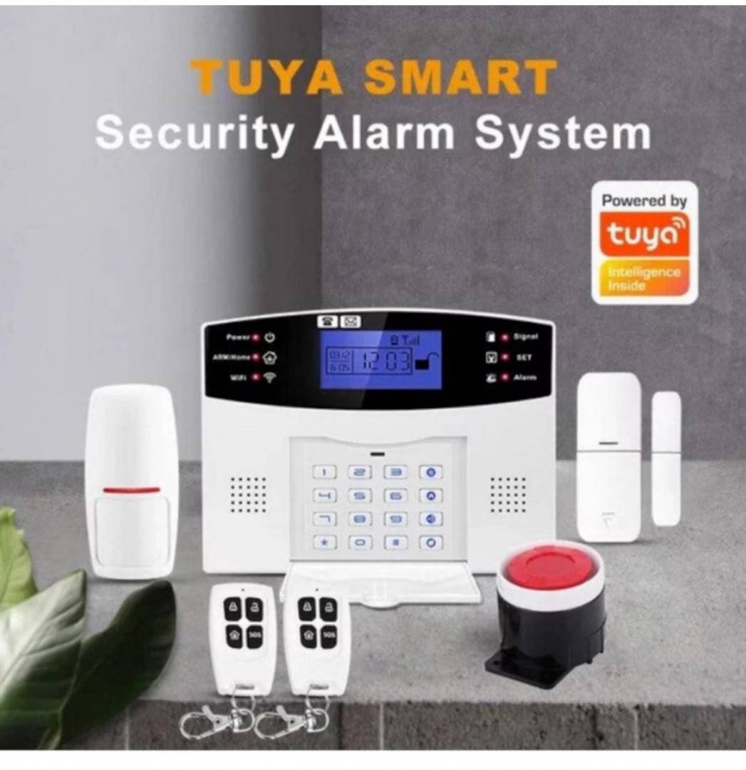 Sistem de alarma inteligent Kludoo® AQ5, cu ecran LCD, wireless, cu 2 senzori si 2 telecomenzi, alb