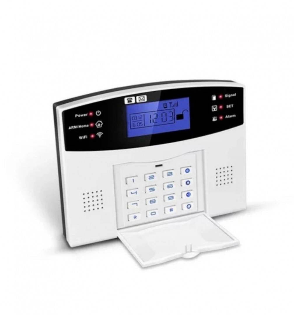 Sistem de alarma inteligent Kludoo® AQ5, cu ecran LCD, wireless, cu 2 senzori si 2 telecomenzi, alb