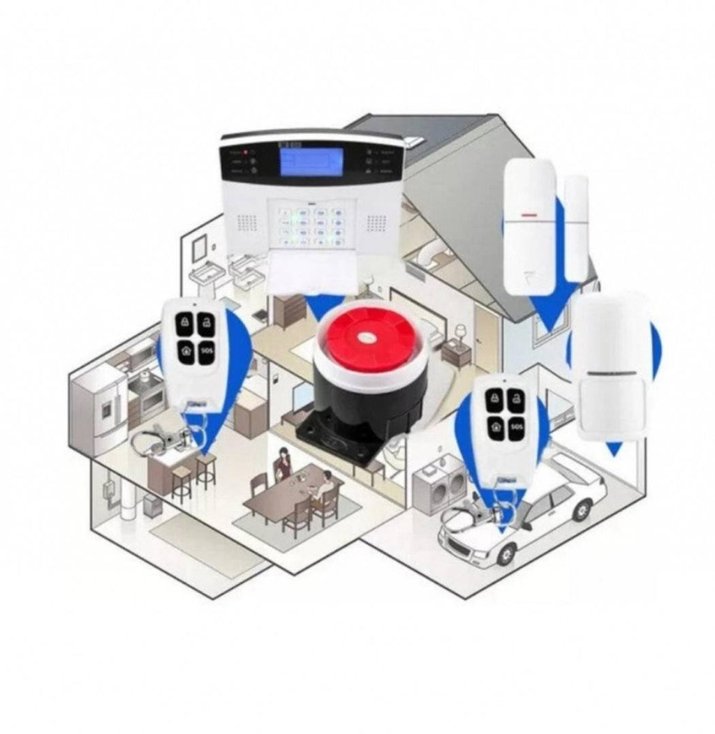 Sistem de alarma inteligent Kludoo® AQ5, cu ecran LCD, wireless, cu 2 senzori si 2 telecomenzi, alb