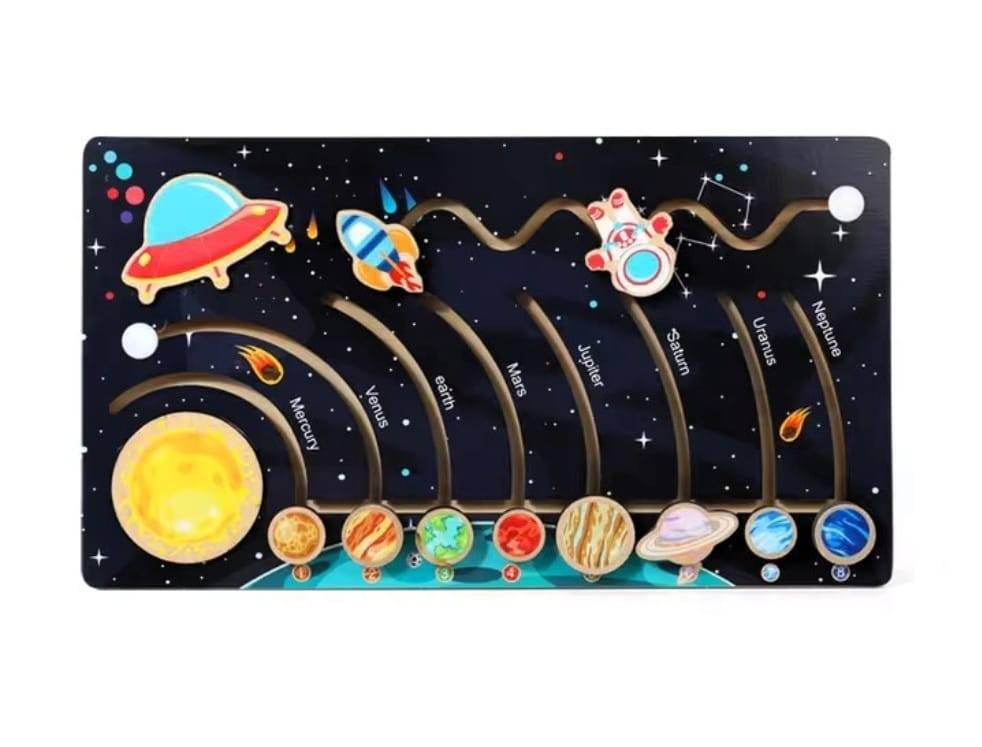 Sistemul solar Montessori, lemn, multicolor, 39 cm