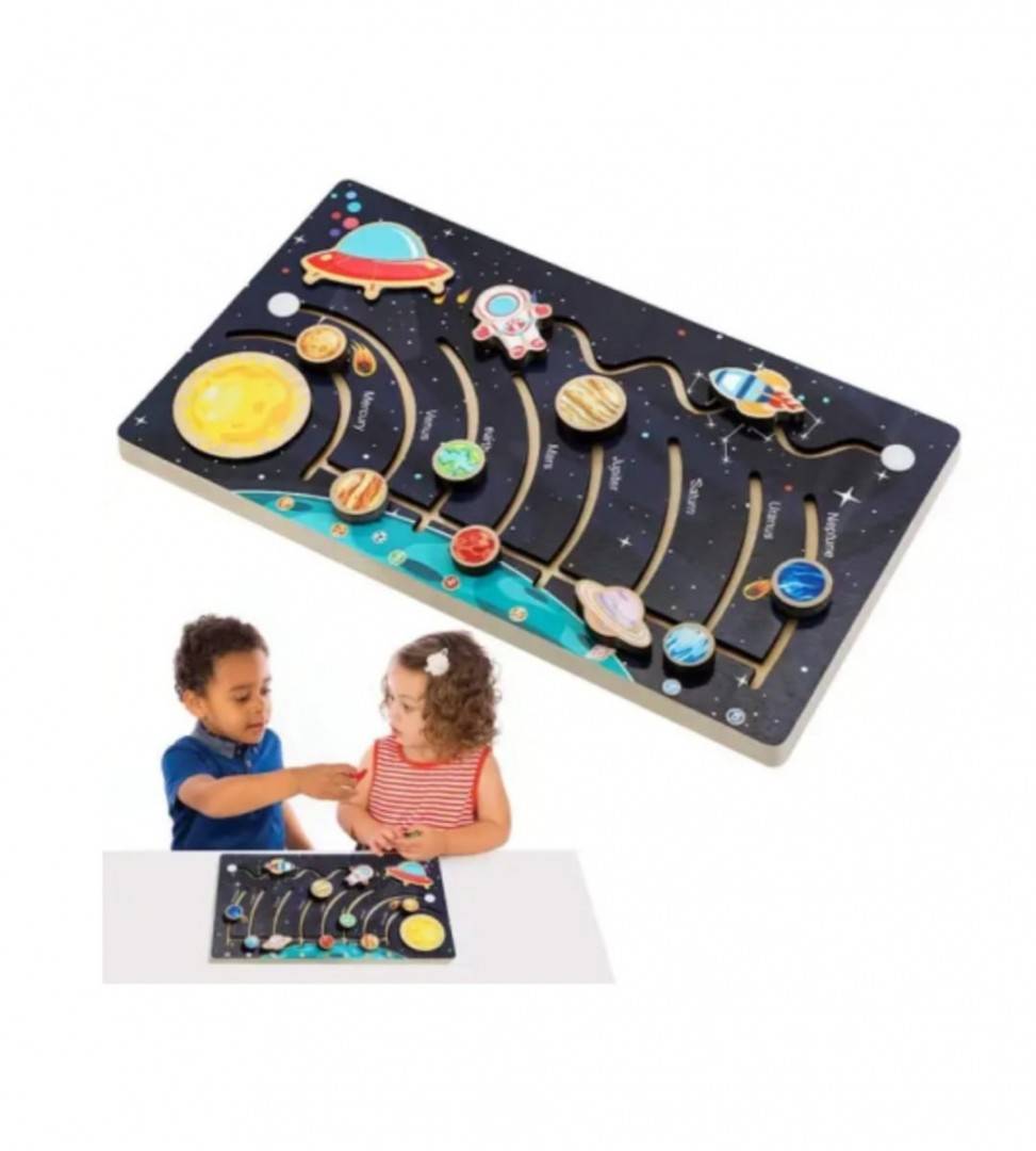 Sistemul solar Montessori, lemn, multicolor, 39 cm