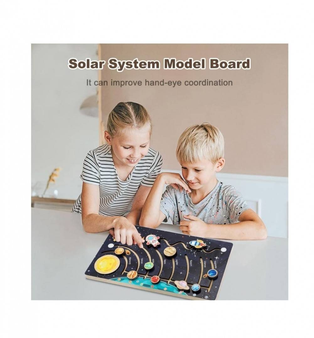 Sistemul solar Montessori, lemn, multicolor, 39 cm