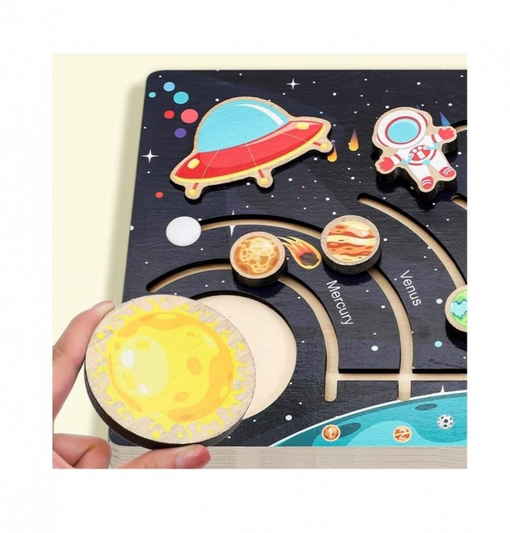 Sistemul solar Montessori, lemn, multicolor, 39 cm