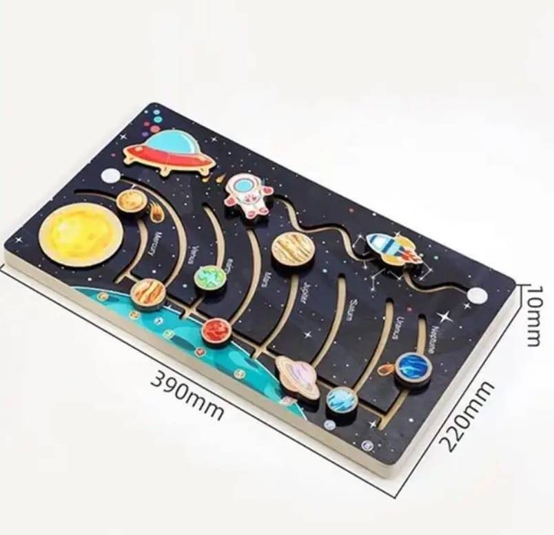 Sistemul solar Montessori, lemn, multicolor, 39 cm