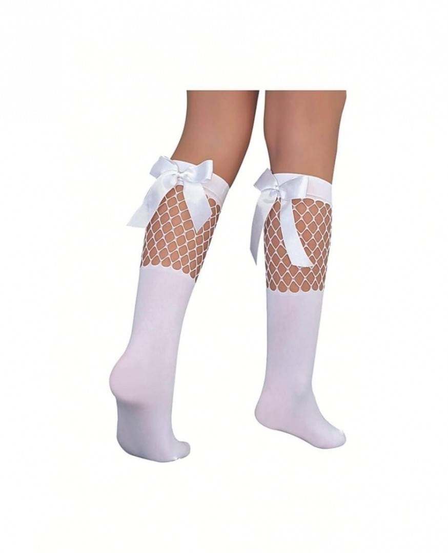 Sosete fete lungi fetita, gradinita, scoala, funda, alb, 2 ani - 12 ani