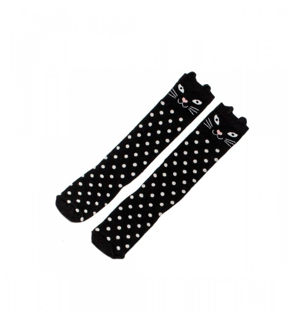 Sosete lungi fetite, Pisicuta, buline, negru/alb, 1 an - 13 ani