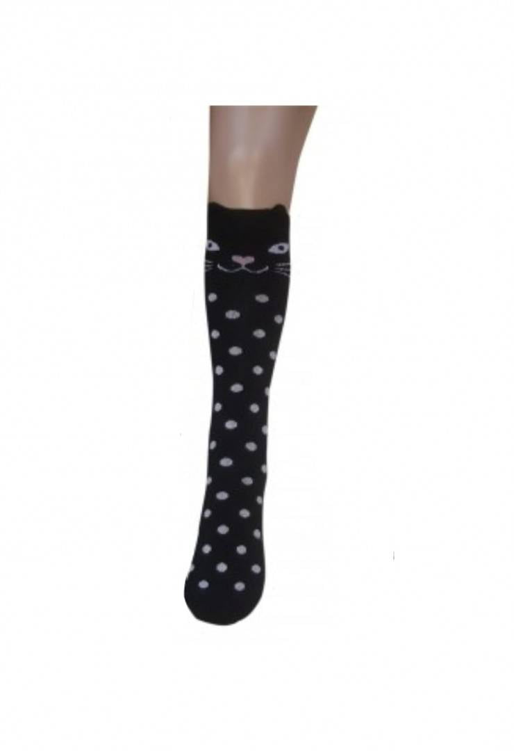 Sosete lungi fetite, Pisicuta, buline, negru/alb, 1 an - 13 ani
