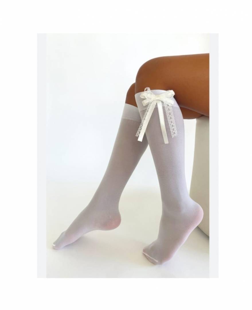 Sosete lycra fete, lungi, gradinita, scoala, funda, alb, 2 ani - 5 ani