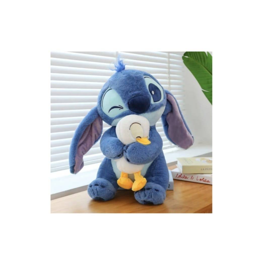 Stitch de plus, cu ratusca, albastru/multicolor, 28 cm