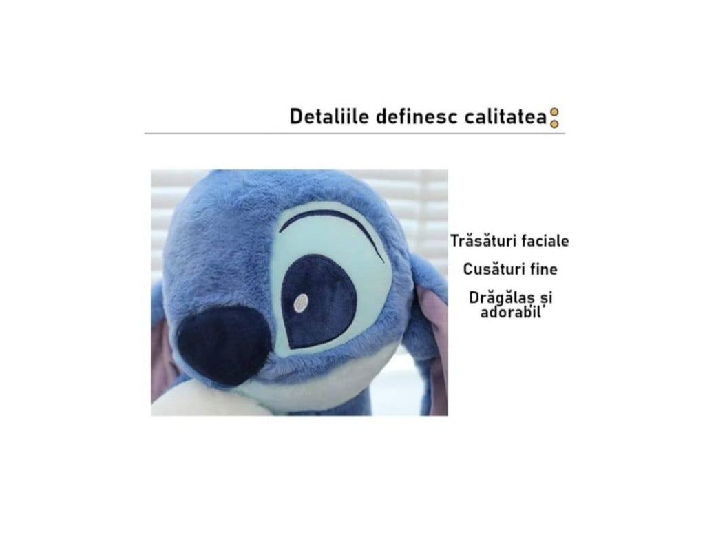 Stitch de plus, cu ratusca, albastru/multicolor, 28 cm