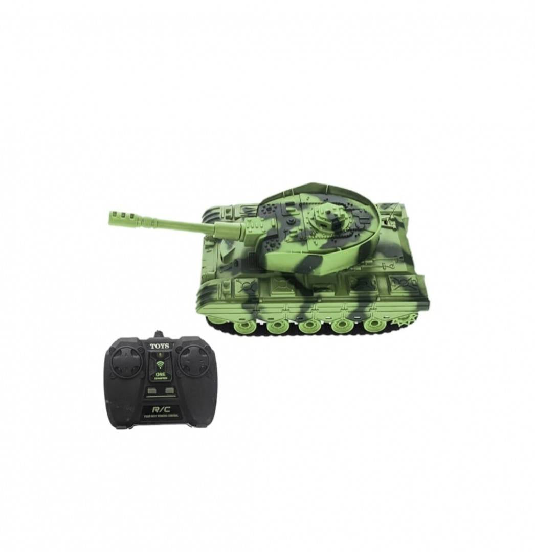 Tanc de jucarie cu telecomanda, acumulator, sunete si lumini, verde, 30 cm