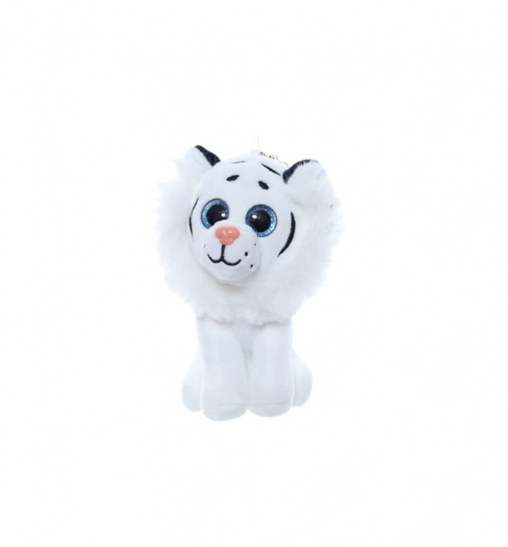 Tigru de plus, tip breloc, alb, 12.5 cm