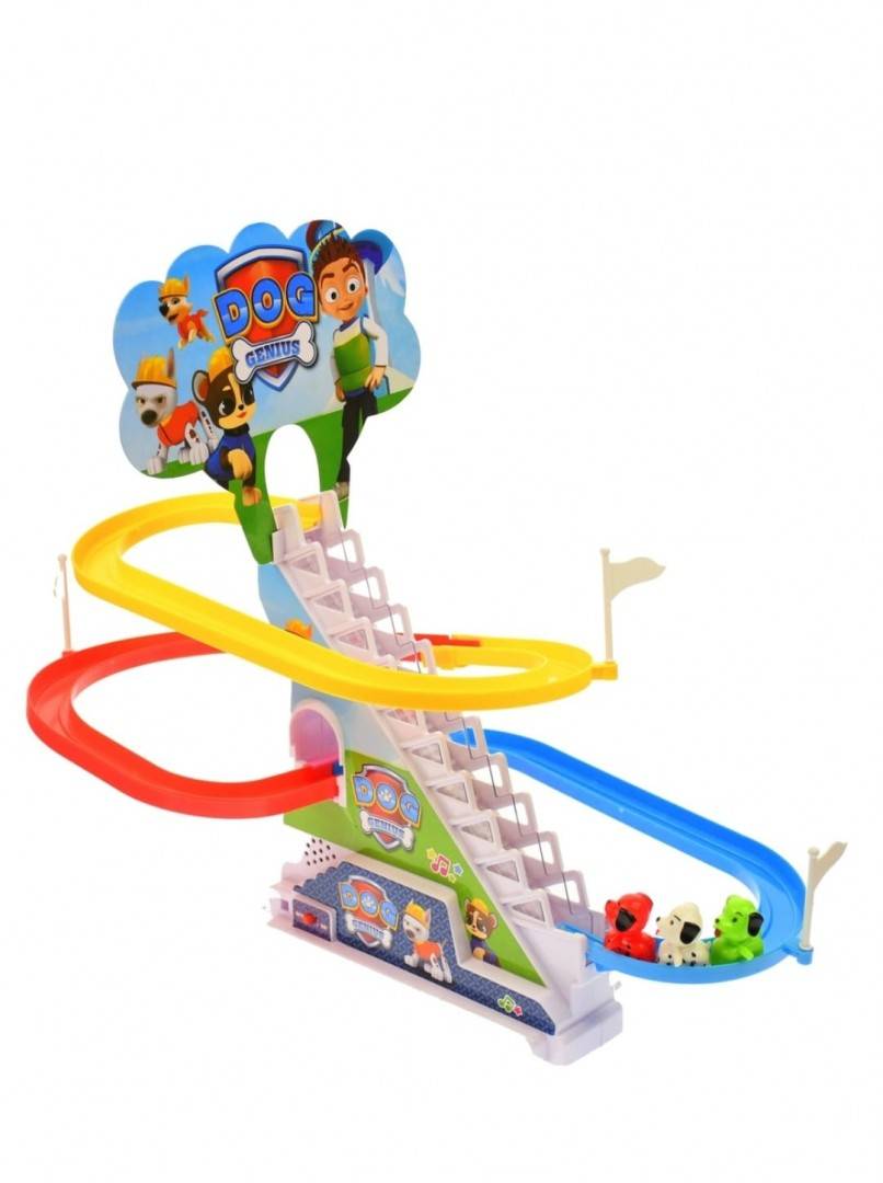 Tobogan de curse cu catelusi, muzica si lumini, multicolor, 43 cm
