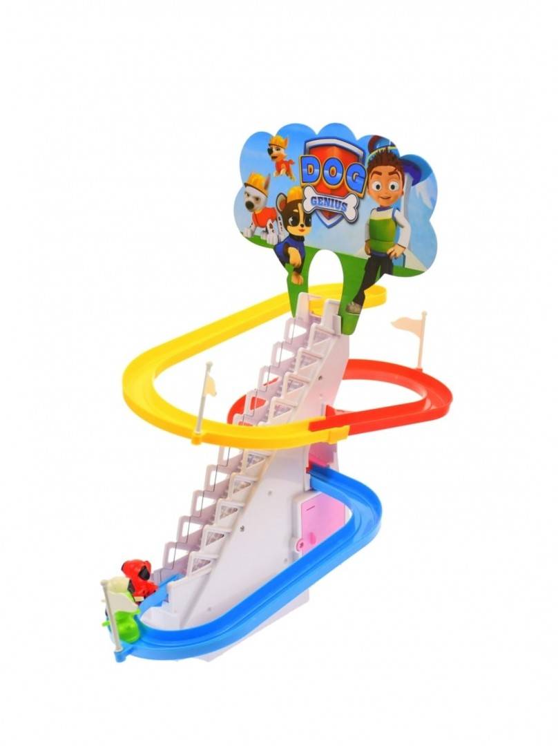 Tobogan de curse cu catelusi, muzica si lumini, multicolor, 43 cm