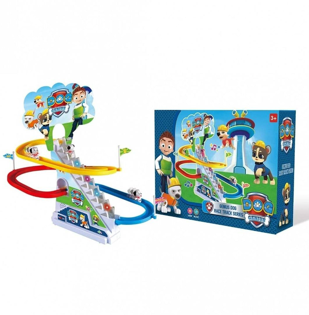 Tobogan de curse cu catelusi, muzica si lumini, multicolor, 43 cm