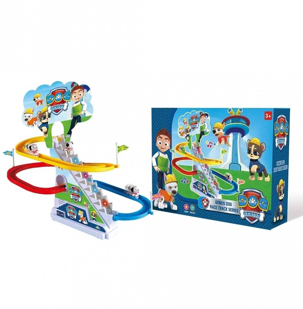 Tobogan de curse cu catelusi, muzica si lumini, multicolor, 43 cm