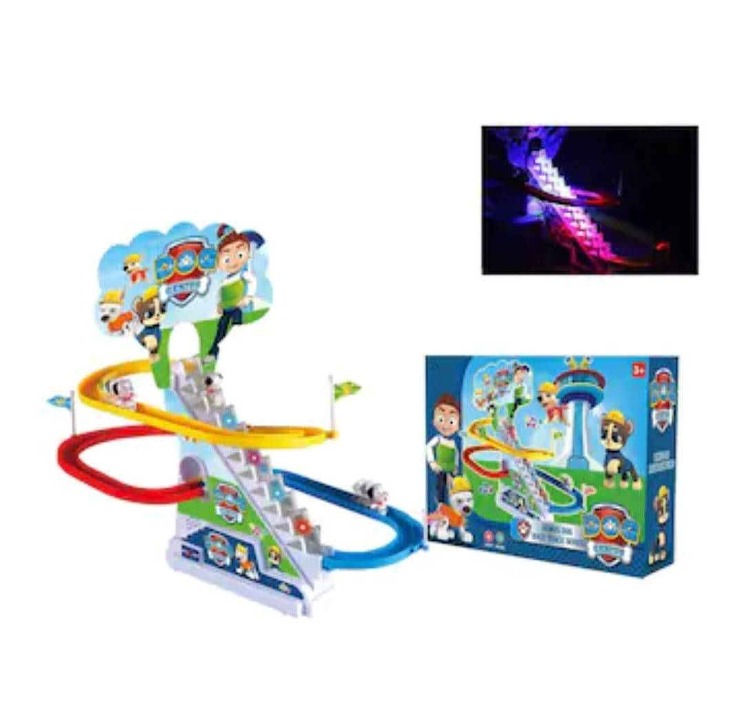 Tobogan de curse cu catelusi, muzica si lumini, multicolor, 43 cm